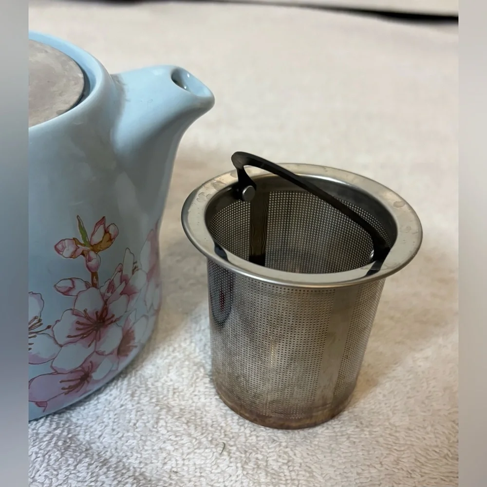 Alfred Ceramic & Stainless Steel Teapot Blue Cherry Blossoms
